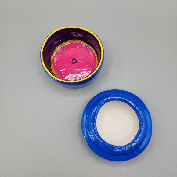 Hand Painted Ceramic Trinket Box with Lift Off Lid Bright Colorful Pottery Clay - Picture 5 of 7